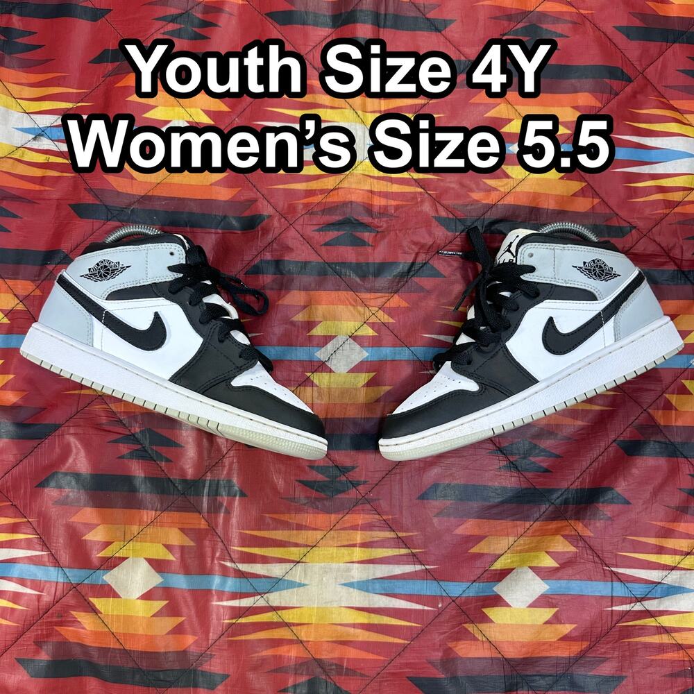 Nike Air Jordan 1 Mid Barons Black Grey Shoes DQ8423-101 Youth Sz 4Y Women’s 5.5